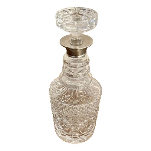 Antique Edwardian Silver Collar Cut Glass Decanter, 1900 For Sale