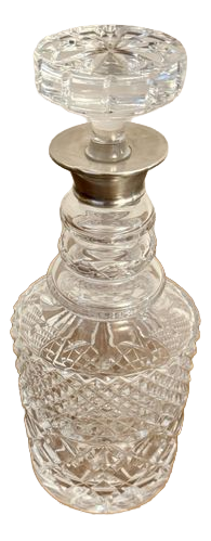 Antique Edwardian Silver Collar Cut Glass Decanter, 1900