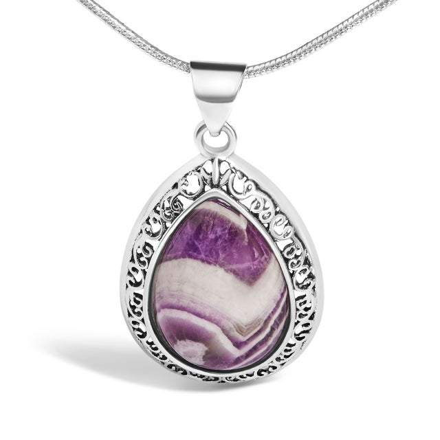Contemporary Sterling Silver Chevron Amethyst Teardrop Pendant Necklace For Sale - Image 3 of 6