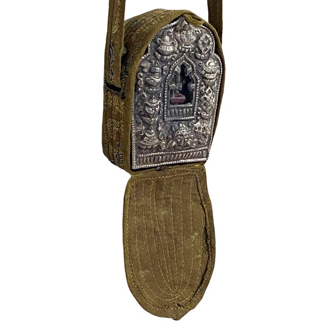 1980s Vintage Tibetan Buddhist Ghau Traveling Bag 24" H For Sale - Image 5 of 11