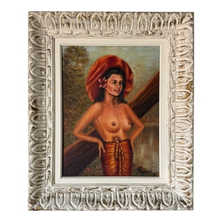 1950s Vintage Nude Woman Oil on Board Painting by Sylvia For Sale