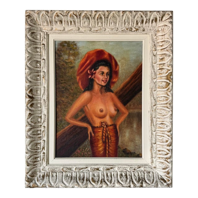 1950s Vintage Nude Woman Oil on Board Painting by Sylvia For Sale