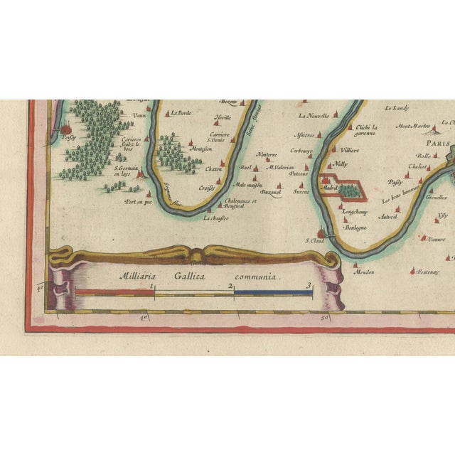 17th Century Antique Hand-Colored Map of Paris and Île-De-France from Blaeu, 1642 For Sale - Image 5 of 11