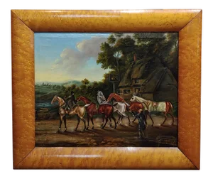 19th Century Racehorses at the Saddle Inn Oil Painting by James Freeman