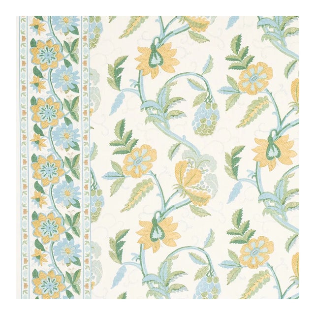 Sample - Schumacher Indali Bordered Linen Fabric in Citron & Mineral For Sale