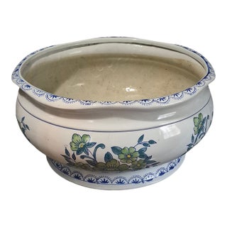 Vintage Large Bonsai Succulent Jardinière Planter Asian Blue Floral Motif For Sale