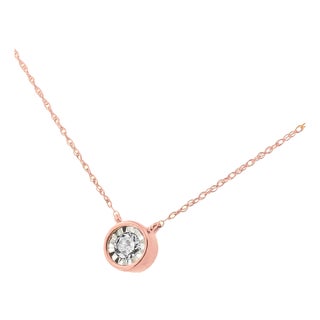 10K Rose Gold 1/5 Cttw Round Brilliant-Cut Diamond Modern Bezel-Set Solitaire Pendant Necklace (J-K Color, I2-I3 Clarity) - 16" with 2" Extender For Sale