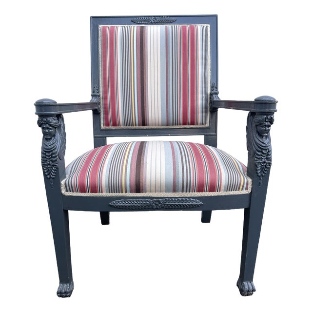 Armchair in Gray Lacquered Wood and Striped Rubelli Fabric For Sale