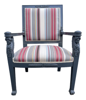 Armchair in Gray Lacquered Wood and Striped Rubelli Fabric
