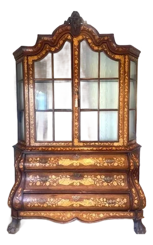 Dutch Marquetry Display Cabinet / Vitrine