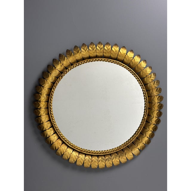 Mid-Century Bohemian Hollywood Regency Spanish Gilt Metal Sun Mirror, 1950s For Sale - Image 17 of 17