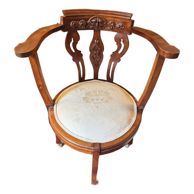 Antique Victorian Barrel Tub Chair | Green Man Carved Crest | Reupholstery Project | C. 1870–1880 For Sale