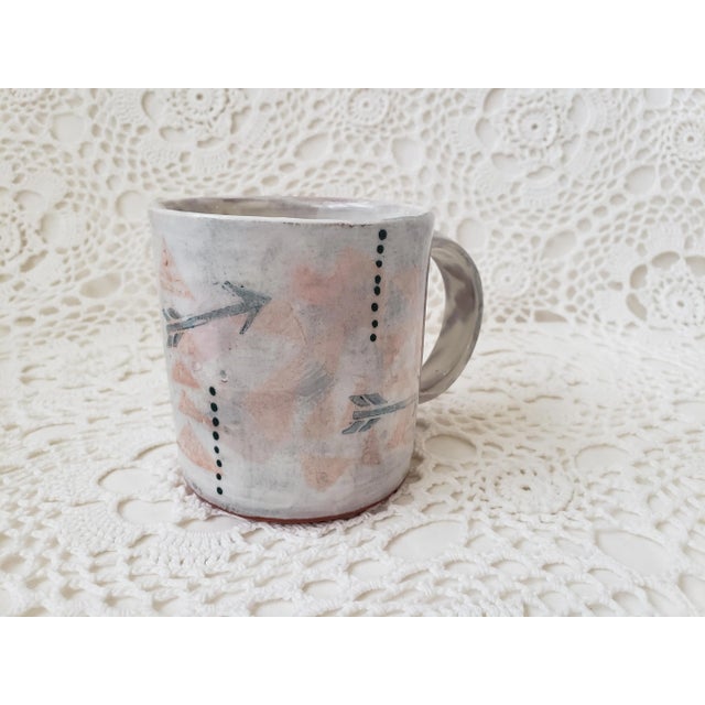 2000s Handmade Ceramic Mug With Arrow Print For Sale - Image 4 of 8