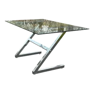1970’s Rare Milo Baughman Style-Z Form Chrome and Glass Dining / Desk Table