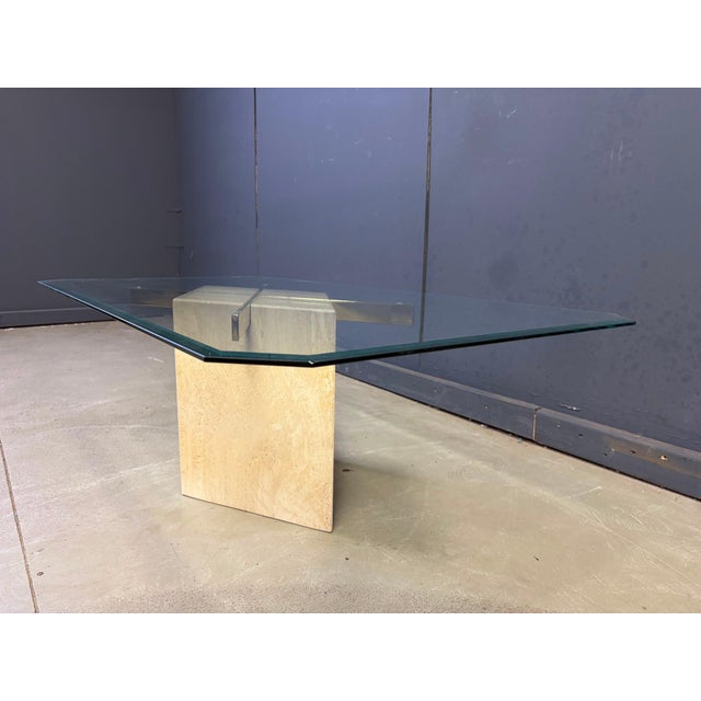 Metal Vintage Travertine and Brass Coffee Table from Artedi, 1980s For Sale - Image 7 of 10