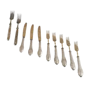 Antique French Silvered Brass Cutlery, 1700s, Set of 10