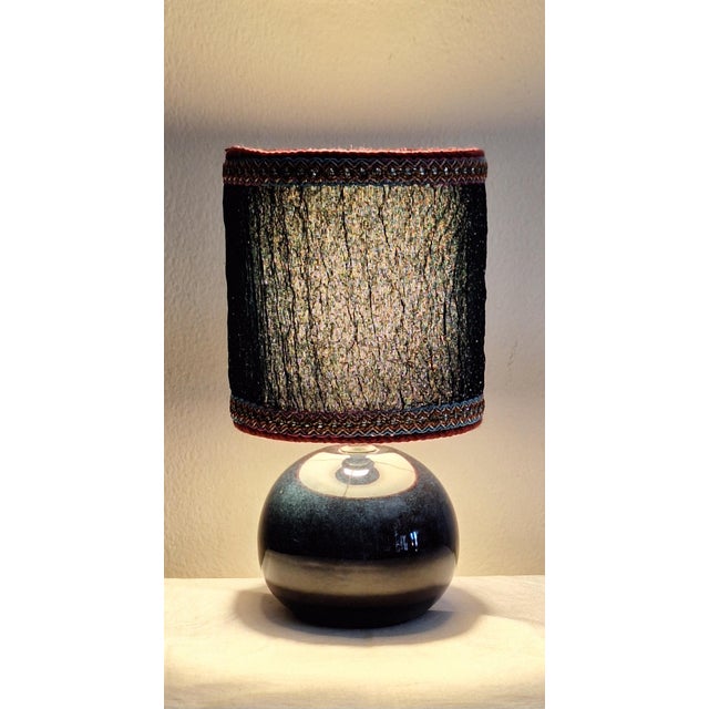 Blue Vintage Table Lamp with Dark Blue Ceramic Base and Fabric Shade, 1990s For Sale - Image 8 of 8