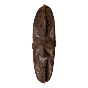 Vintage African Tribal Hand-Carved Wooden Mask With Crocodile Motif