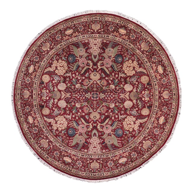 Art Nouveau 1990's Pak-Persian Red/Pink Wool Round Rug- 8'1'' X 8'3'' For Sale