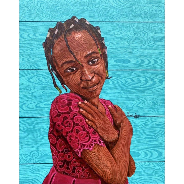The artwork features a young girl with a playful expression, her arms crossed over her chest, conveying a sense of warmth...
