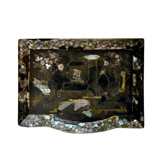 Japanese 19th Century Japanese Black Lacquer and Mother of Pearl Jewelry Box For Sale - Image 3 of 8
