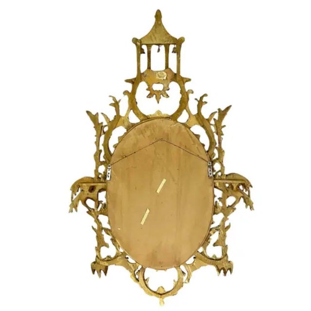 Wood Chinese Chippendale Style Oval Giltwood Mirror, 20th Century For Sale - Image 7 of 8