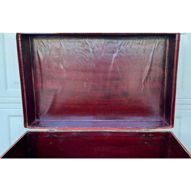 Late 19th Century Chinese Vellum / Parchment Trunk With Original Red Pigskin Interior & Key For Sale - Image 15 of 18