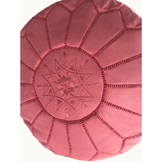 Moroccan Leather Pink Pouf Cover For Sale - Image 4 of 9