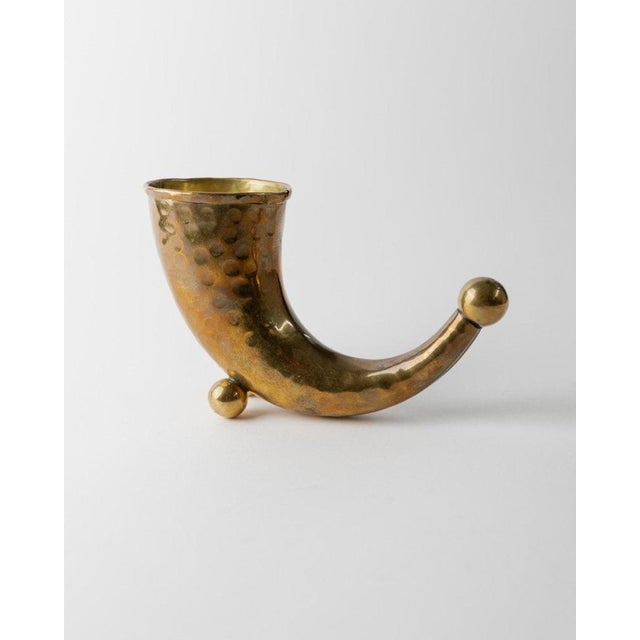 Vintage Brass Horn Vase in Hand-Carved Brass, 1930s For Sale - Image 11 of 11