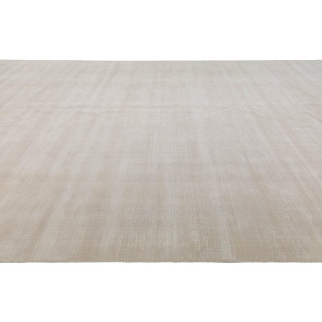12x18 Modern Handmade Solid Beige Oversized Area Rug - 100% Wool For Sale - Image 4 of 9