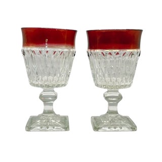 1960s Ruby Rimmed Water Goblets- A Pair For Sale
