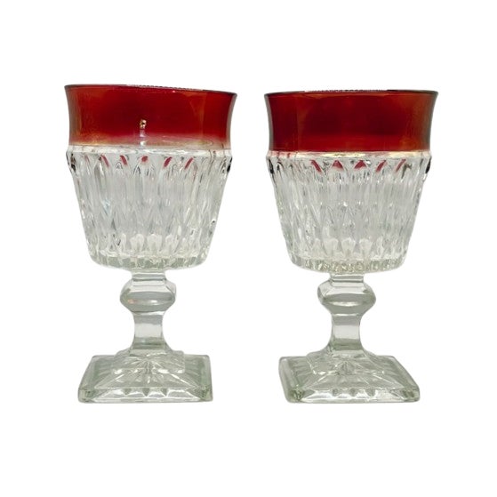 1960s Ruby Rimmed Water Goblets- A Pair For Sale