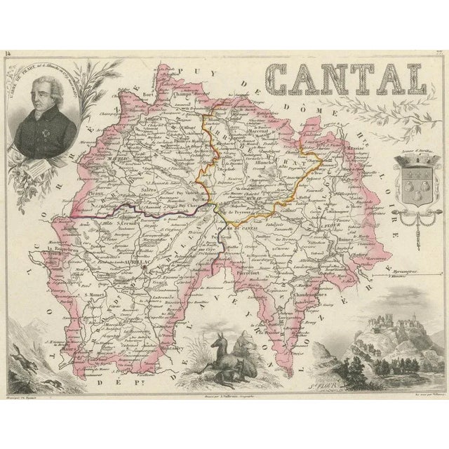 Paper Map of Cantal France with Aurillac, 1800s For Sale - Image 7 of 10