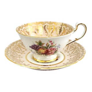 Paragon Pale Peach Fruit Orchard Teacup and Saucer, Vintage Victorian Teacup For Sale