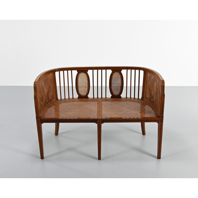 Vintage Caned Slant Bench, 1950s For Sale - Image 6 of 18