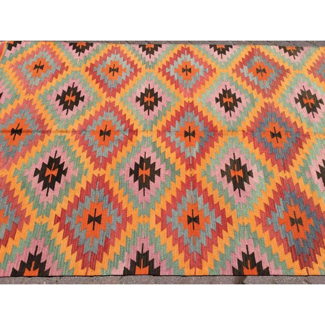 Moroccan Vintage Diamond Design Kilim Rug - 63" X 106" For Sale - Image 3 of 10
