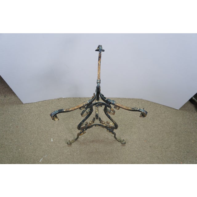 Antique Victorian Art Nouveau Scrolled Wrought Iron Tripod Garden Plant Stand For Sale - Image 6 of 16