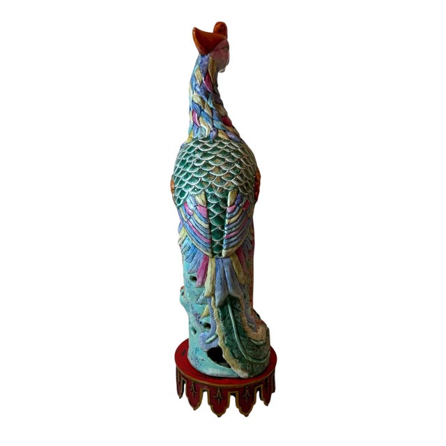 Large Antique Chinese Export Famille Rose Porcelain Phoenix Bird Figure For Sale - Image 4 of 6
