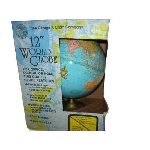 The " George F. Cram Company 12World Globe. Includes a 21" x 32" vivid color world wall map. New old stock. The Blue Ocean...