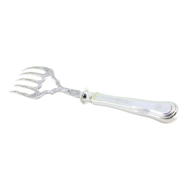 Silver Fish Serving Fork with Reliefs and Crown For Sale - Image 9 of 9