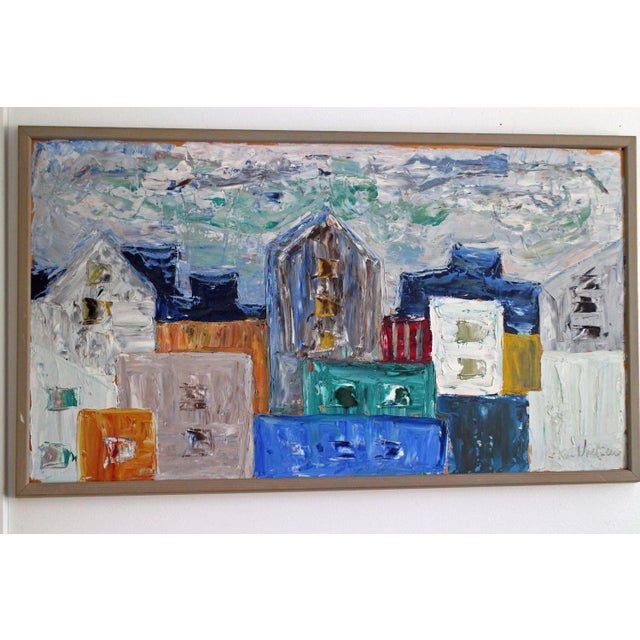 Original Swedish Oil on Panel – “Houses” by Kai Nielsen – Vintage & Framed – 48 × 83 cm (18.9" × 32.7") A distinctive...