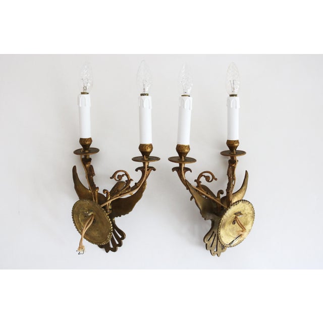 Gold Antique Brass Eagle Wall Sconces, 1890s, Set of 2 For Sale - Image 8 of 15