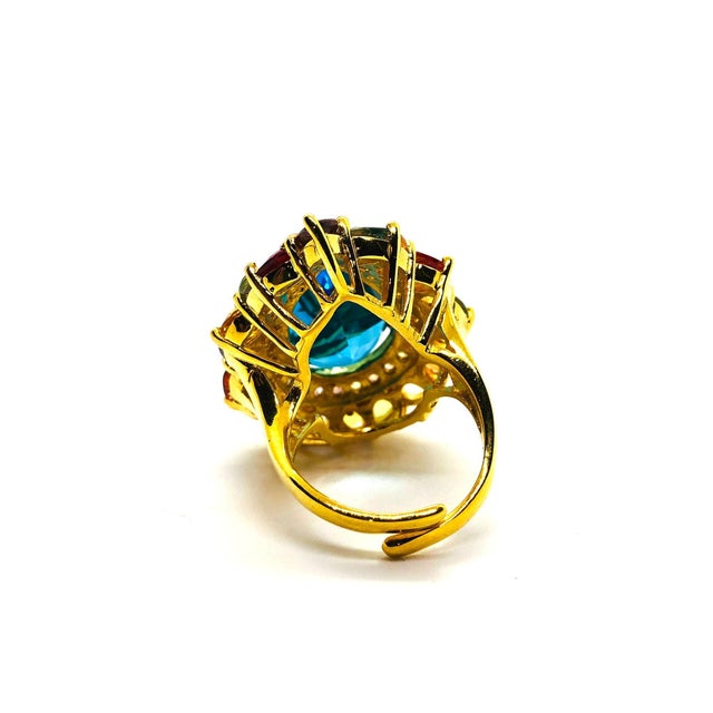 Blue Bochic “Capri” Vintage Pink, Green & Yellow Sapphire & Ring — 18K Gold & Silver For Sale - Image 8 of 12