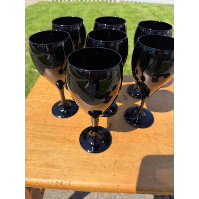 Mid-Century Modern 1960s Libby Crystal Black Amethyst Wine Glasses - Set of 8 For Sale - Image 3 of 12