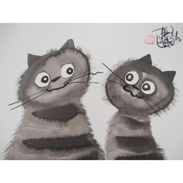 Laszlo Tibay, Les chats amoureux, Ink & Wash Drawing For Sale - Image 4 of 6
