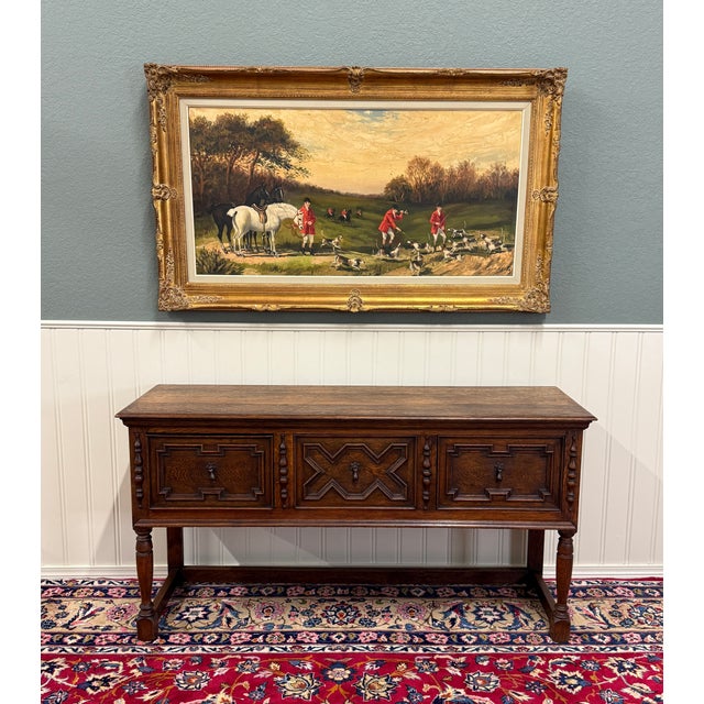 Jacobean Antique English Jacobean Console Buffet Sideboard Sofa Table Oak c.1930s For Sale - Image 3 of 17