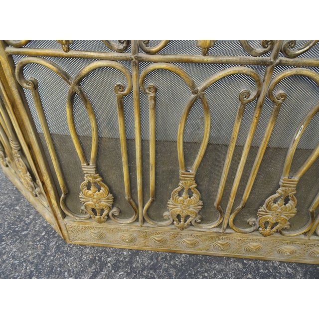 Vintage French Country Yellow Ornate Three Panel Fireplace Screen For Sale - Image 14 of 18
