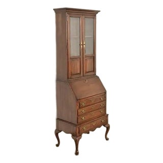 1970s Ethen Allen Georgian Cherry Wood Bureau With DRP Front Secretary Desk and Bookcase Hutch, Circa 1970’s For Sale