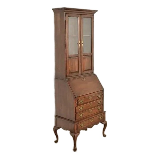 1970s Ethen Allen Georgian Cherry Wood Bureau With DRP Front Secretary Desk and Bookcase Hutch, Circa 1970’s For Sale