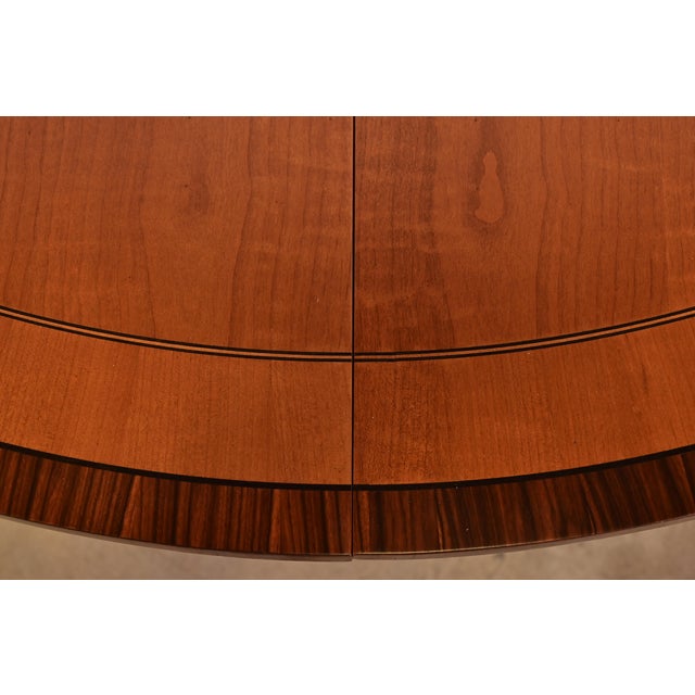 1980s Baker Furniture Regency Cherry Wood and Parcel Gilt Paw Foot Pedestal Extension Dining Table, Newly Refinished For Sale In South Bend - Image 6 of 14